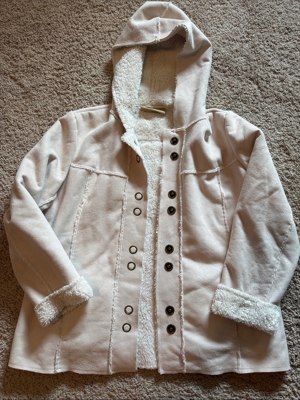 Kids Hooded Faux-Shearling Coat in Cream